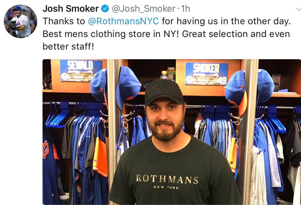 Many thanks to Josh Smoker of the NY Mets for the kind words about Rothmans (and for wearing our t shirt!)