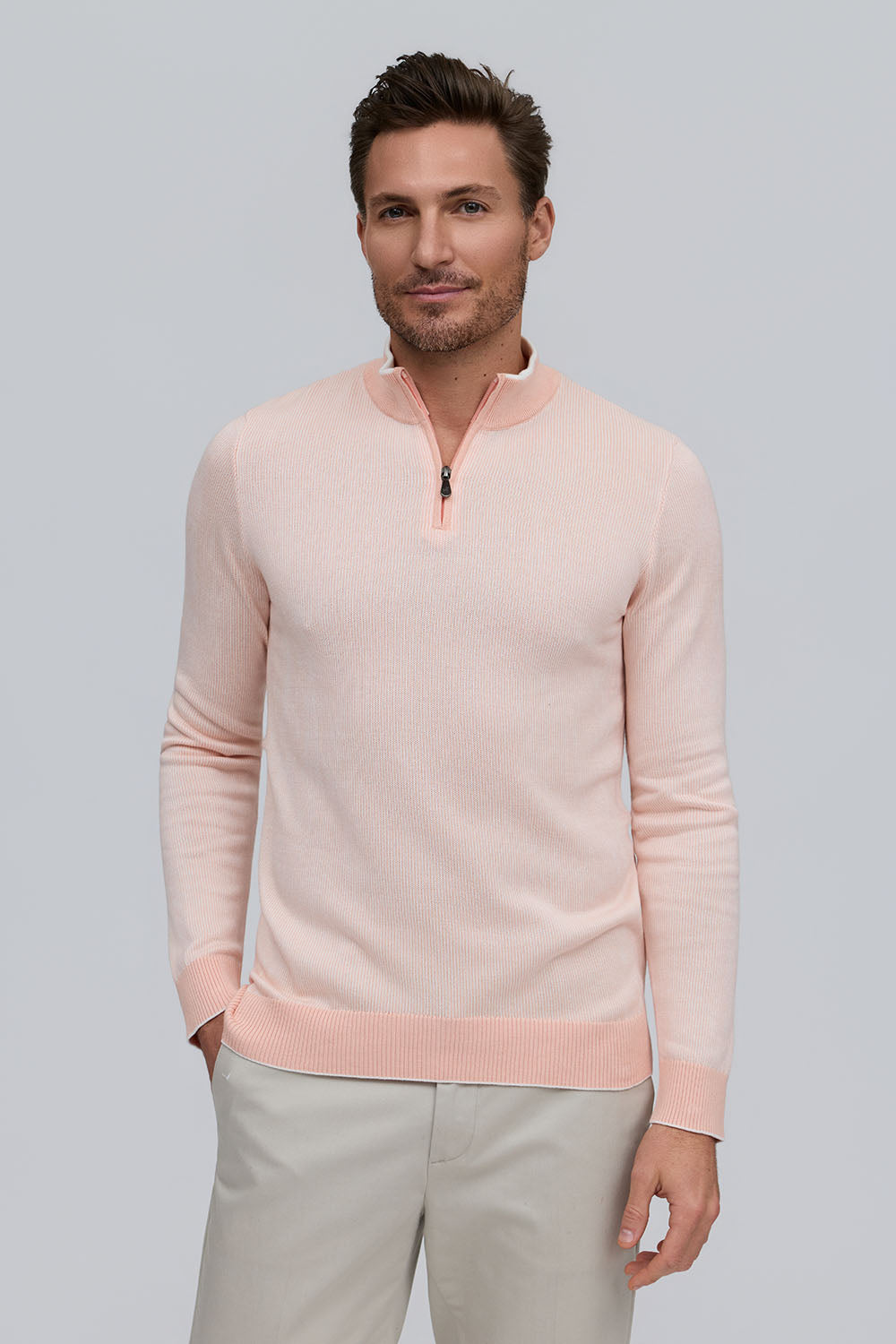 Mock Neck 1/4 Zip Sweater - Peach – Rothmans New York