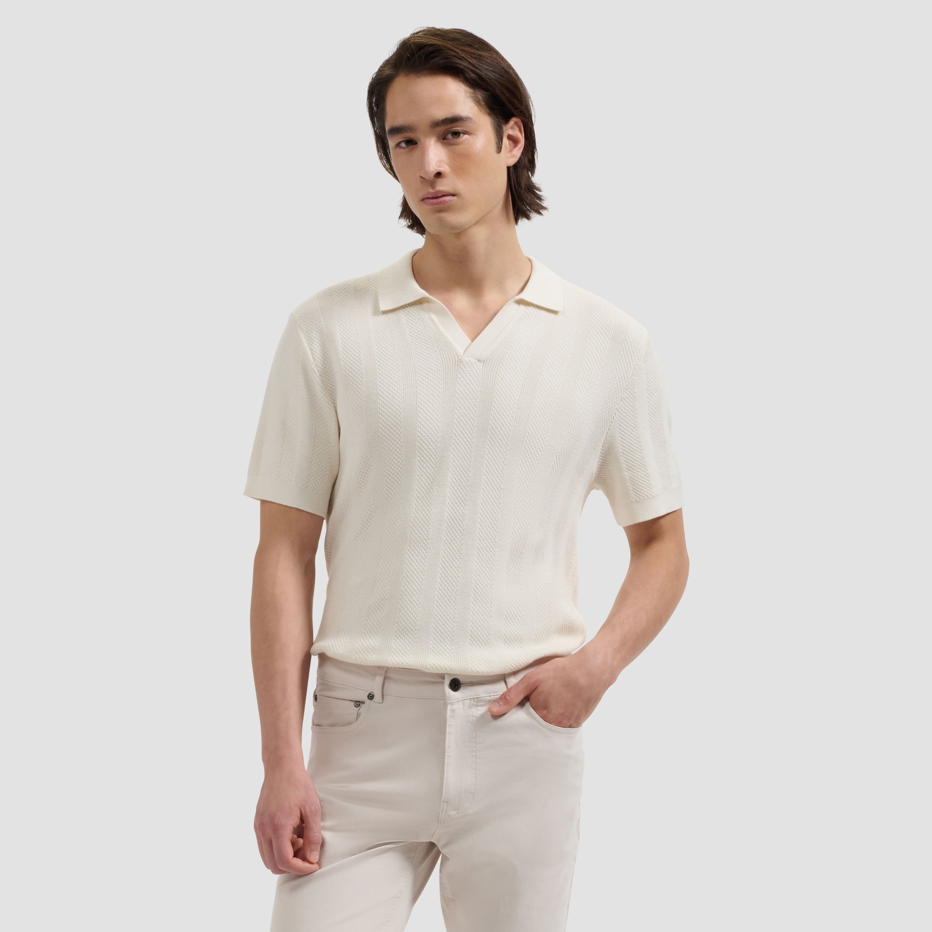 トップス SPONGY SHEER POLO KNIT TOPS Ivory Johnny Collar Sweater Polo - Ivory – Rothmans New York