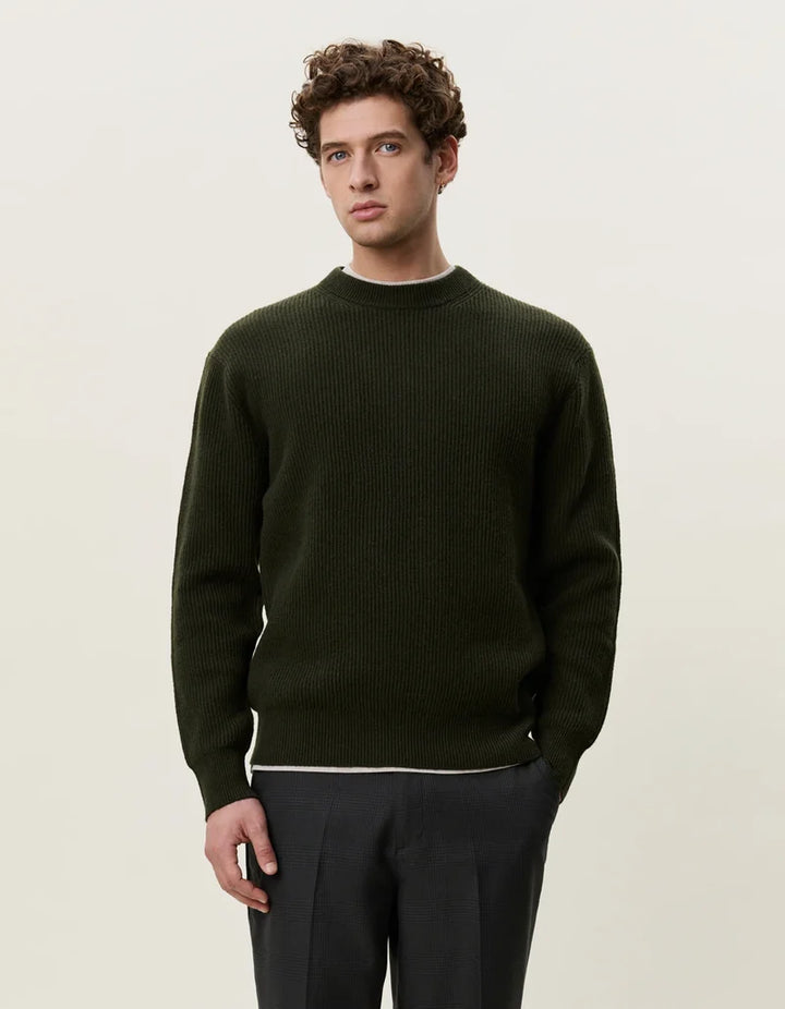Wool Rib Knit Sweater - Rosin Green