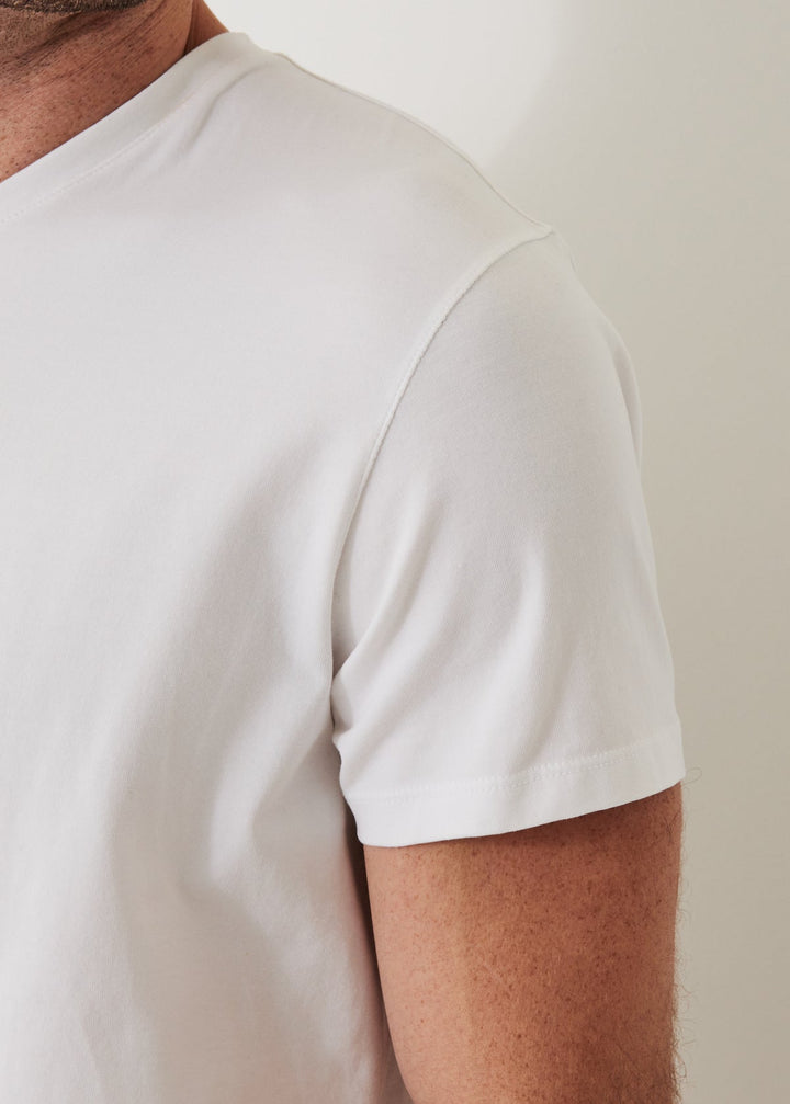 Patrick Assaraf Iconic Pima Cotton Stretch V-Neck Tee Shirt - White