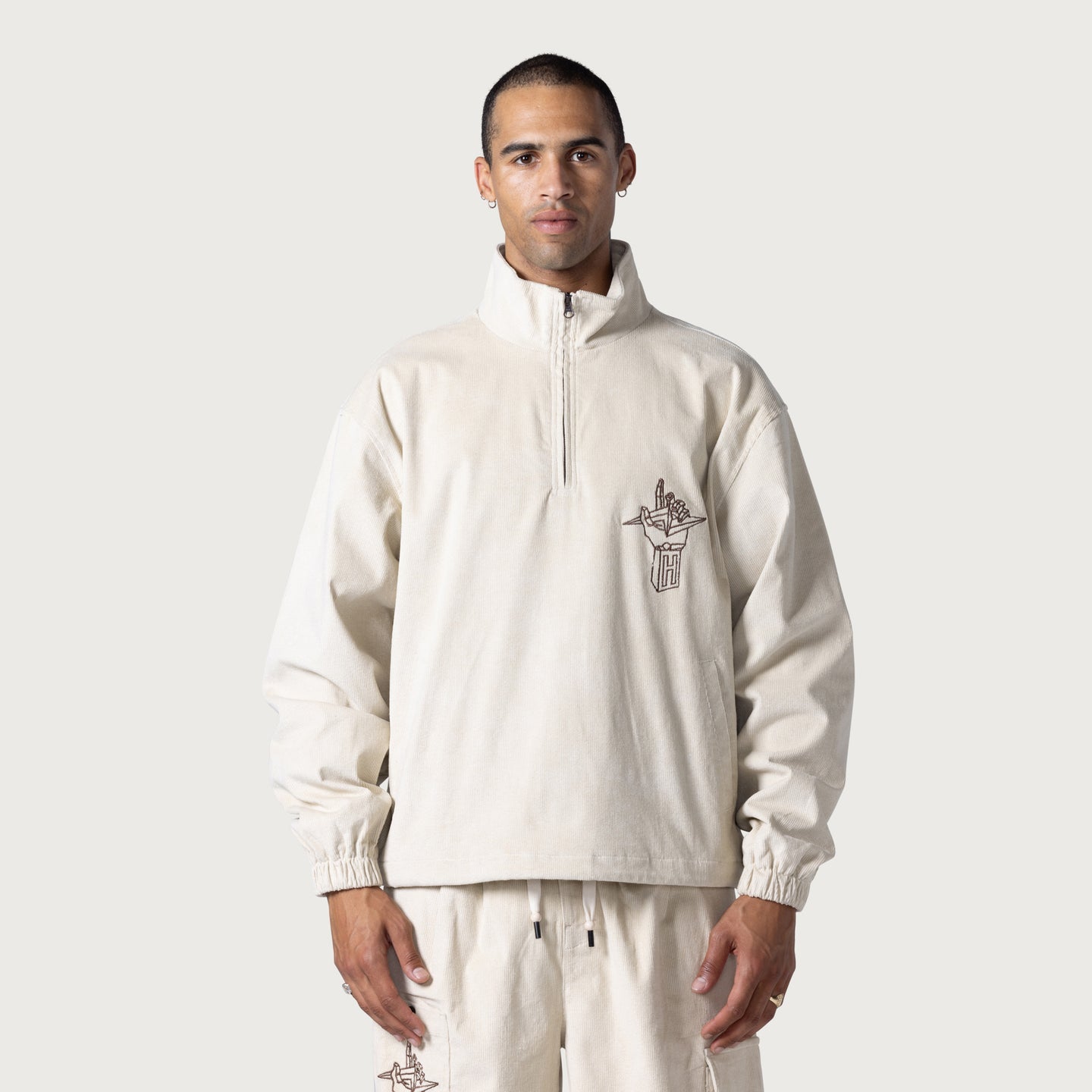 Corduroy Quarter Zip Anorak - Cream – Rothmans New York