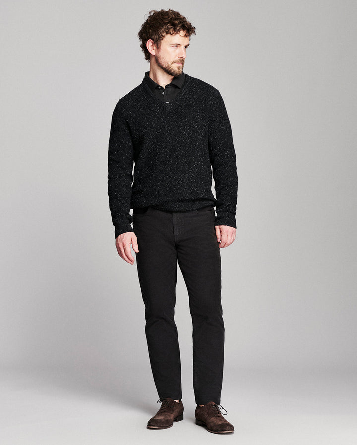 Herringbone LS Polo - Heathered Black
