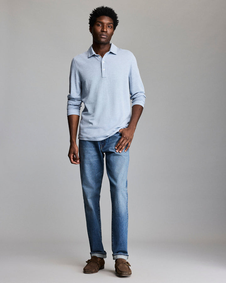Herringbone Polo - Blue Fog