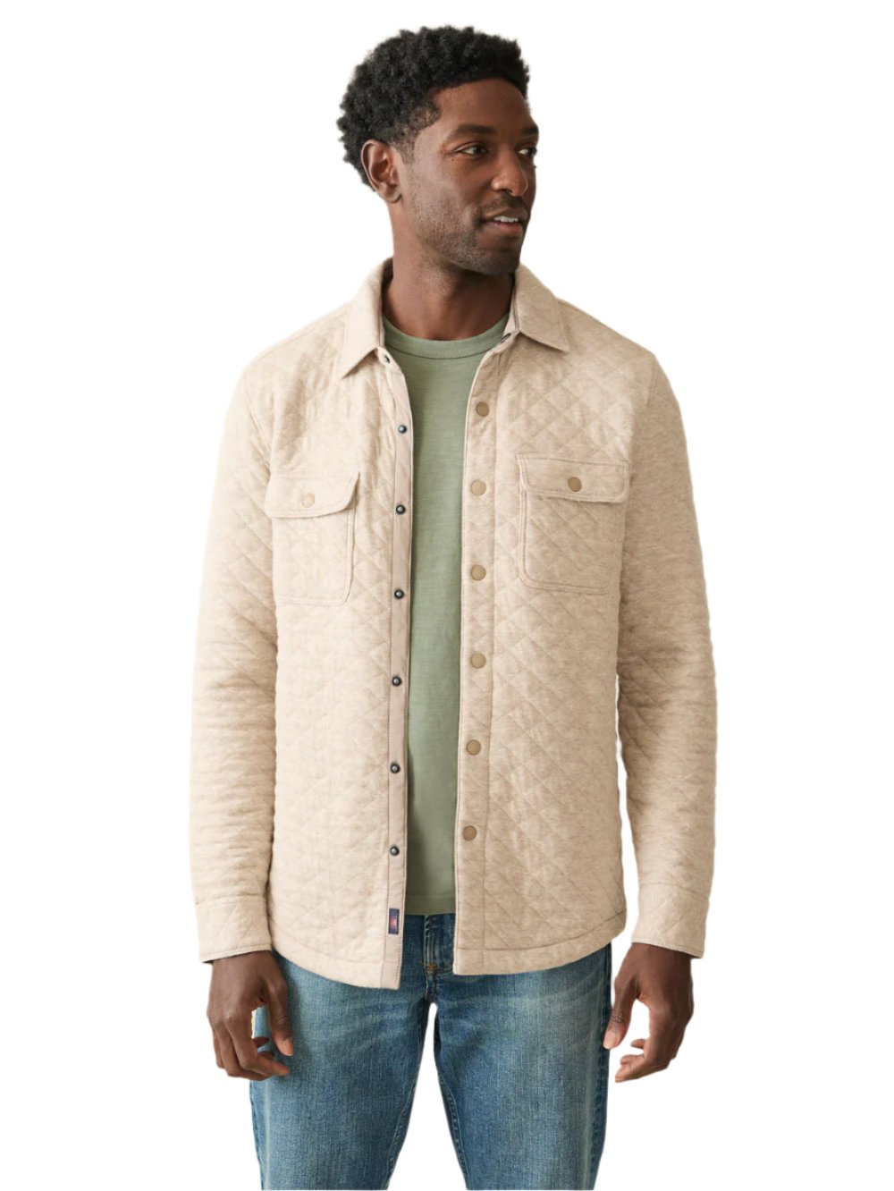 Faherty Quilted Fleece CPO Jacket Oatmeal Rothmans New York