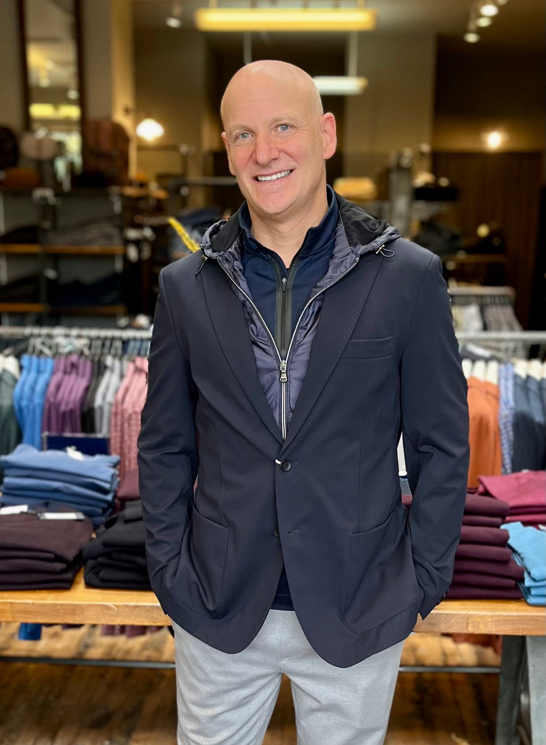 Navy Hooded Jacket With Zip-Out Bib