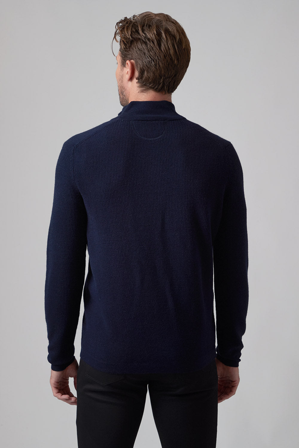 Merino Waffle Zip Mock - Navy
