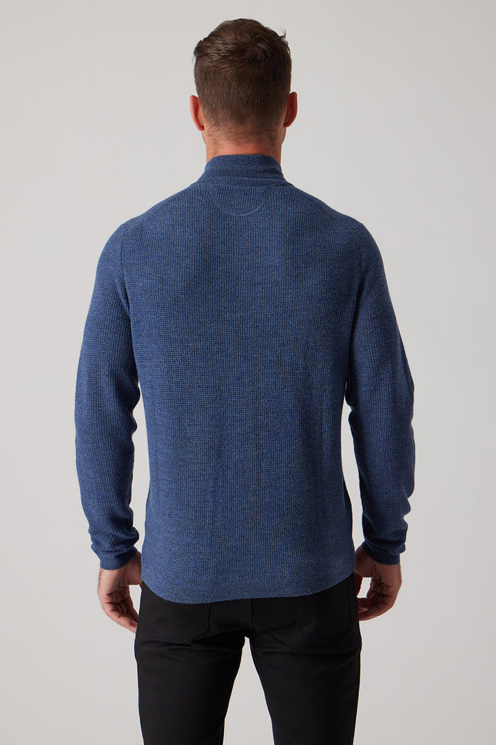 Merino Waffle Zip Mock - Indigo