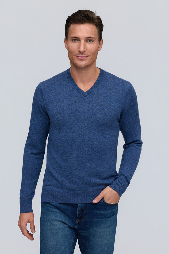 Merino Vneck Sweater - Indigo