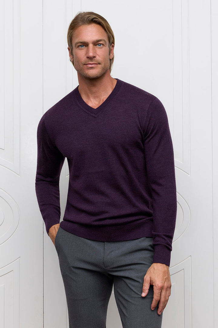 Merino Vneck Sweater - Wineberry