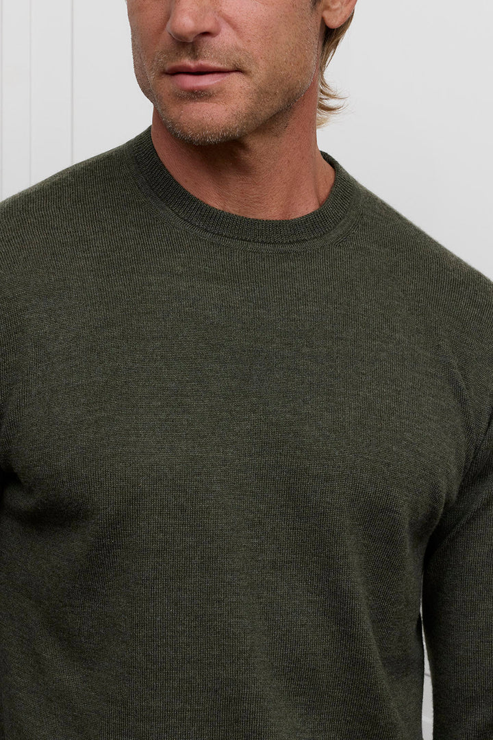 Merino Crew Neck Sweater - Army