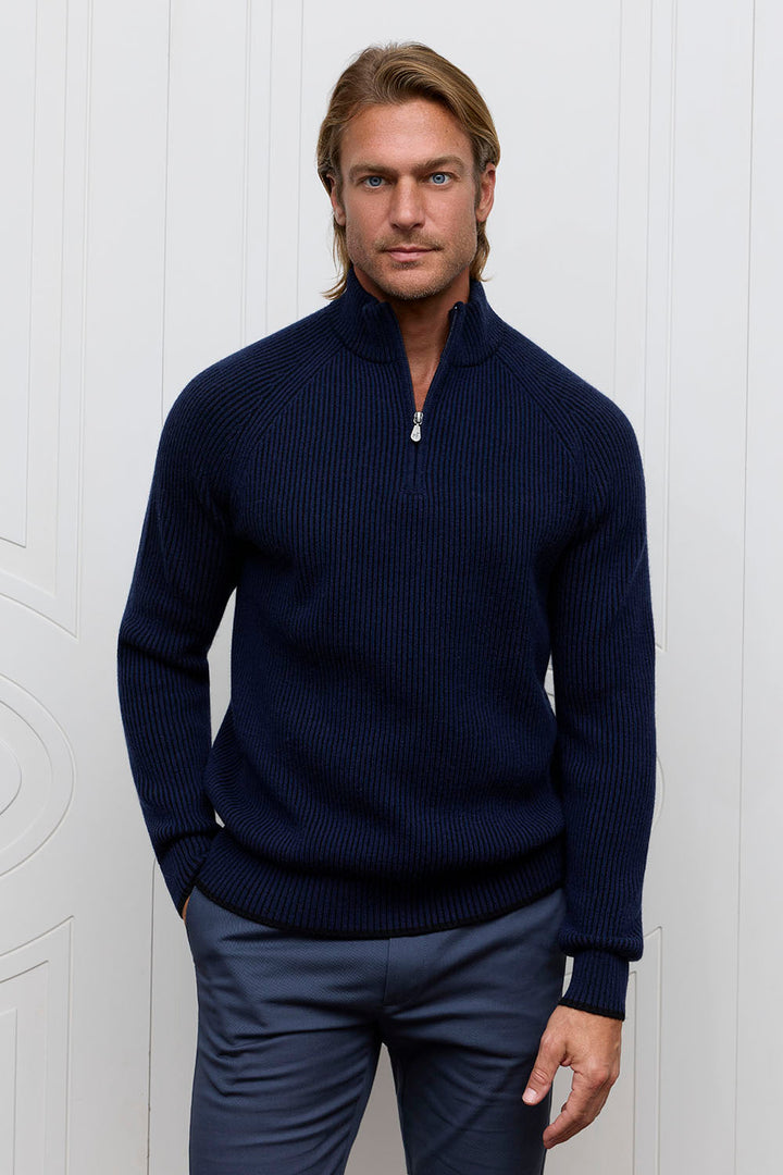English Rib Zip Mock Sweater - Navy