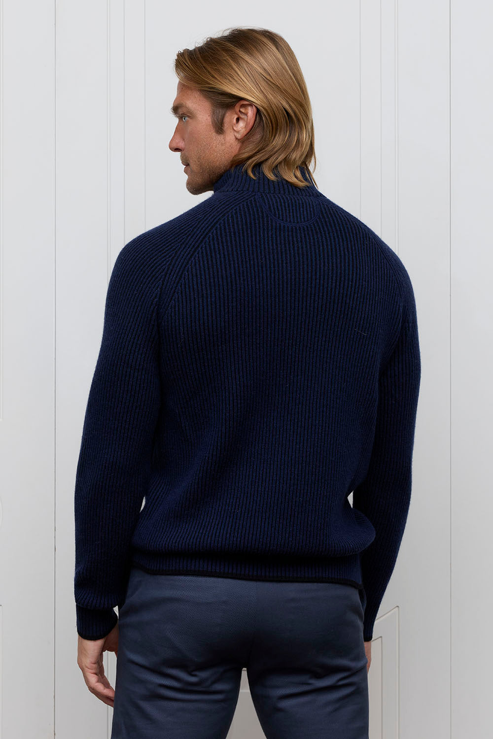 English Rib Zip Mock Sweater - Navy
