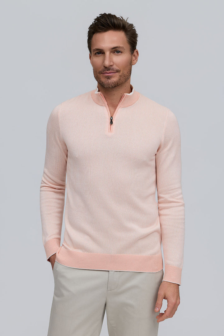 Mock Neck 1/4 Zip Sweater - Peach