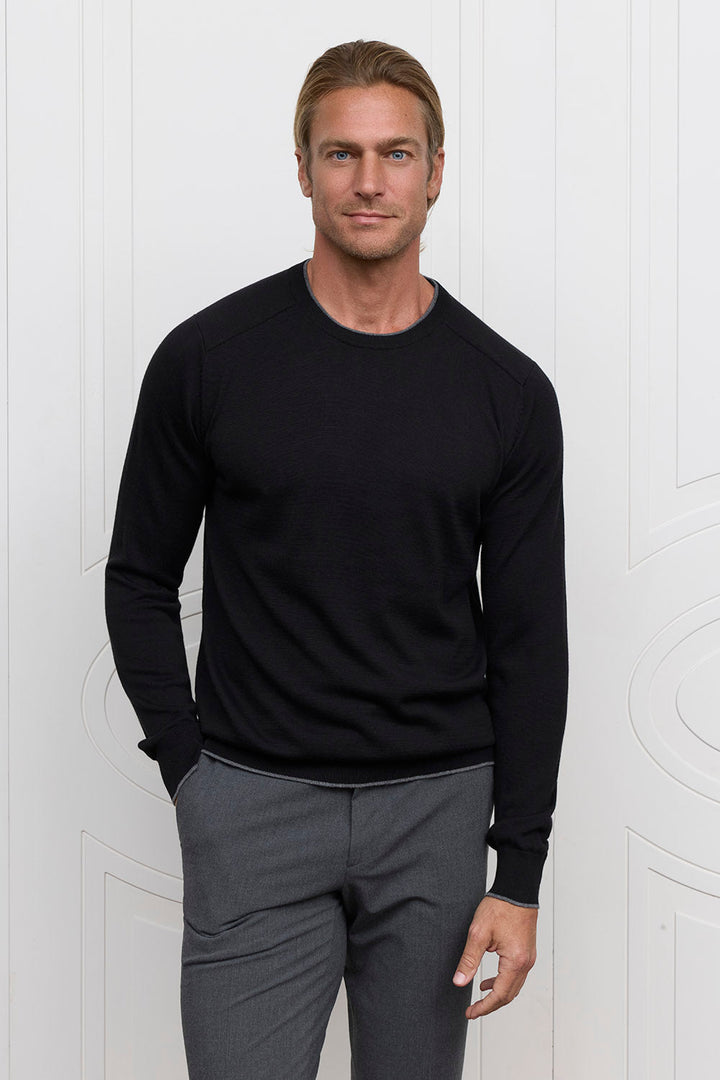 Cotton Modal Crew Neck Sweater - Black