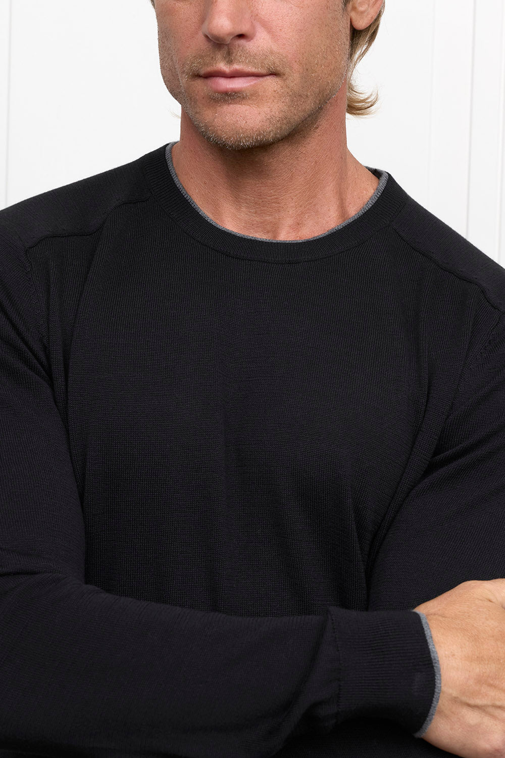 Cotton Modal Crew Neck Sweater - Black