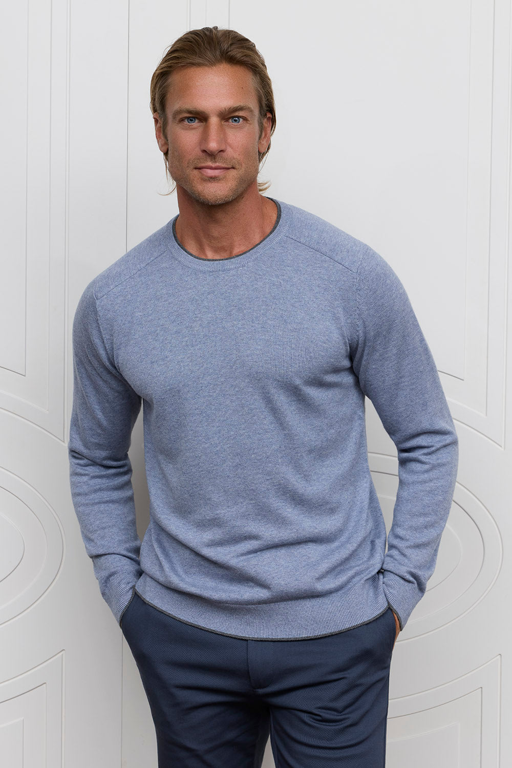 Cotton Modal Crew Neck Sweater - Steel