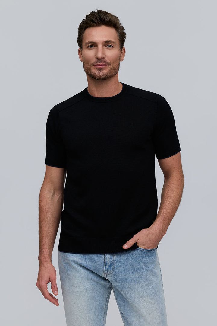 Double Collar Sweater Tee - Black