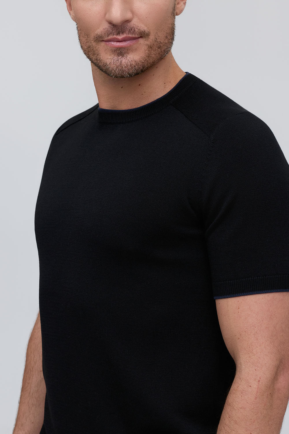Double Collar Sweater Tee - Black