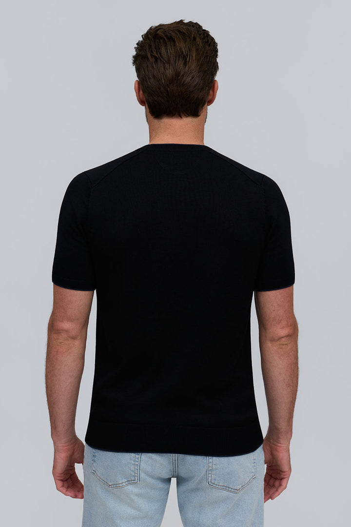 Double Collar Sweater Tee - Black