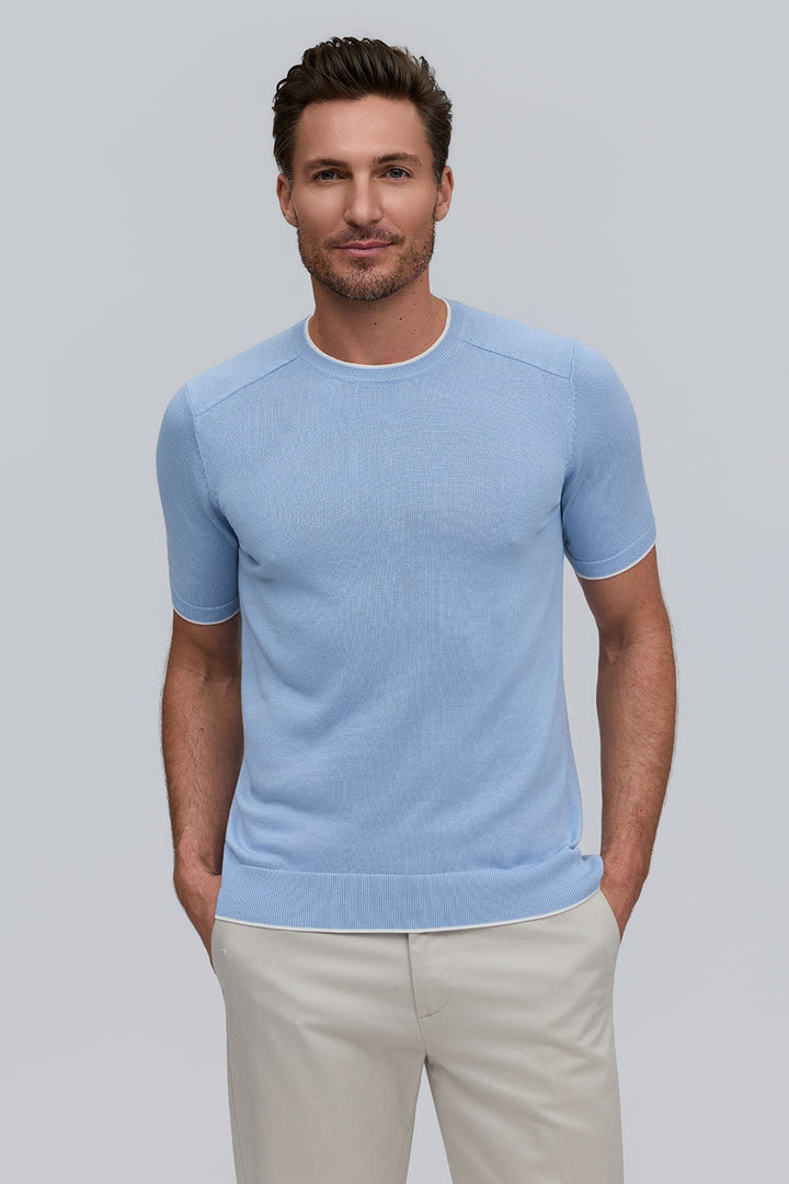 Double Collar Sweater Tee - Sky