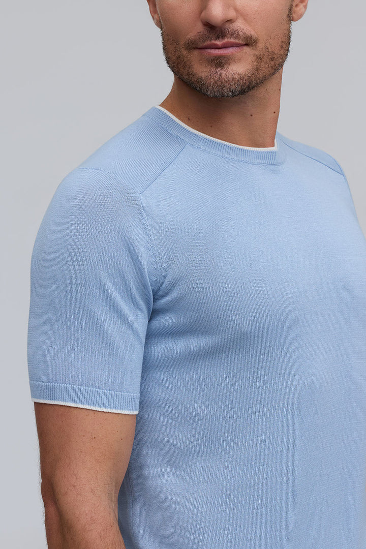 Double Collar Sweater Tee - Sky