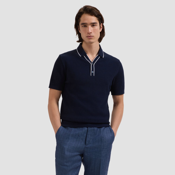 Tipped Knit Sweater Polo - Navy