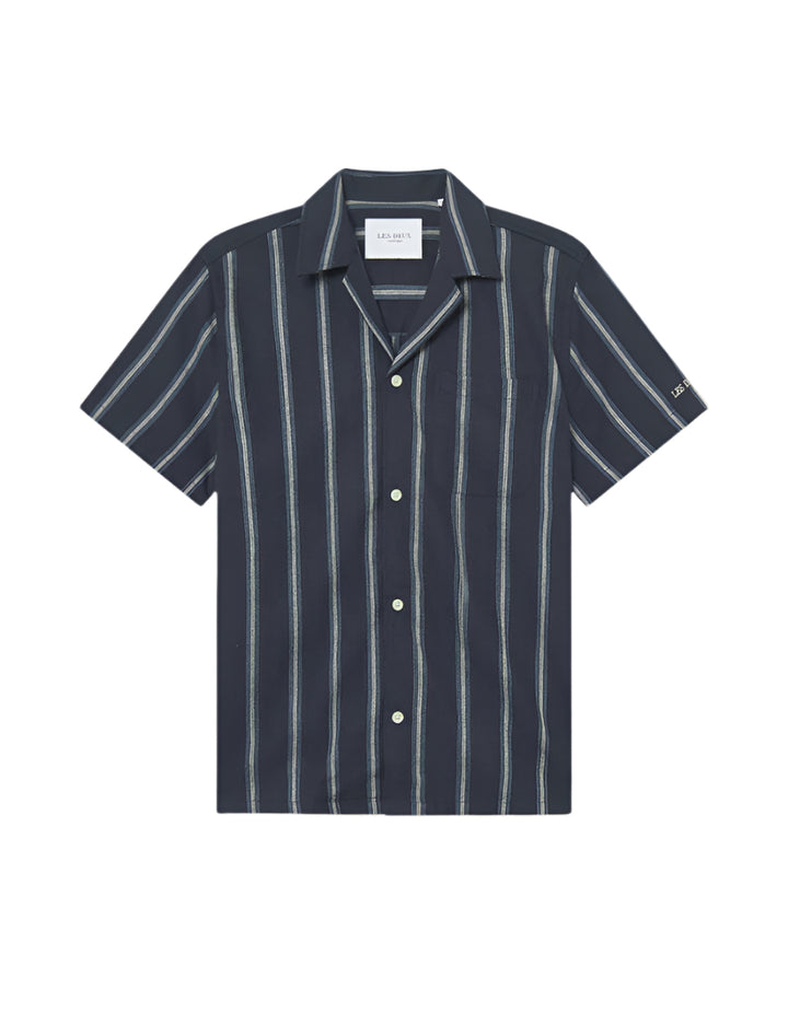 Les Deux Lawson Stripe SS Shirt - Navy