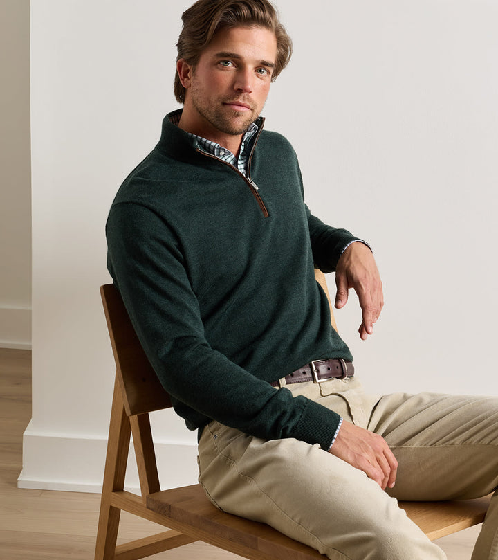 Autumn Crest Suede 1/4 Zip Sweater - Pine Brook