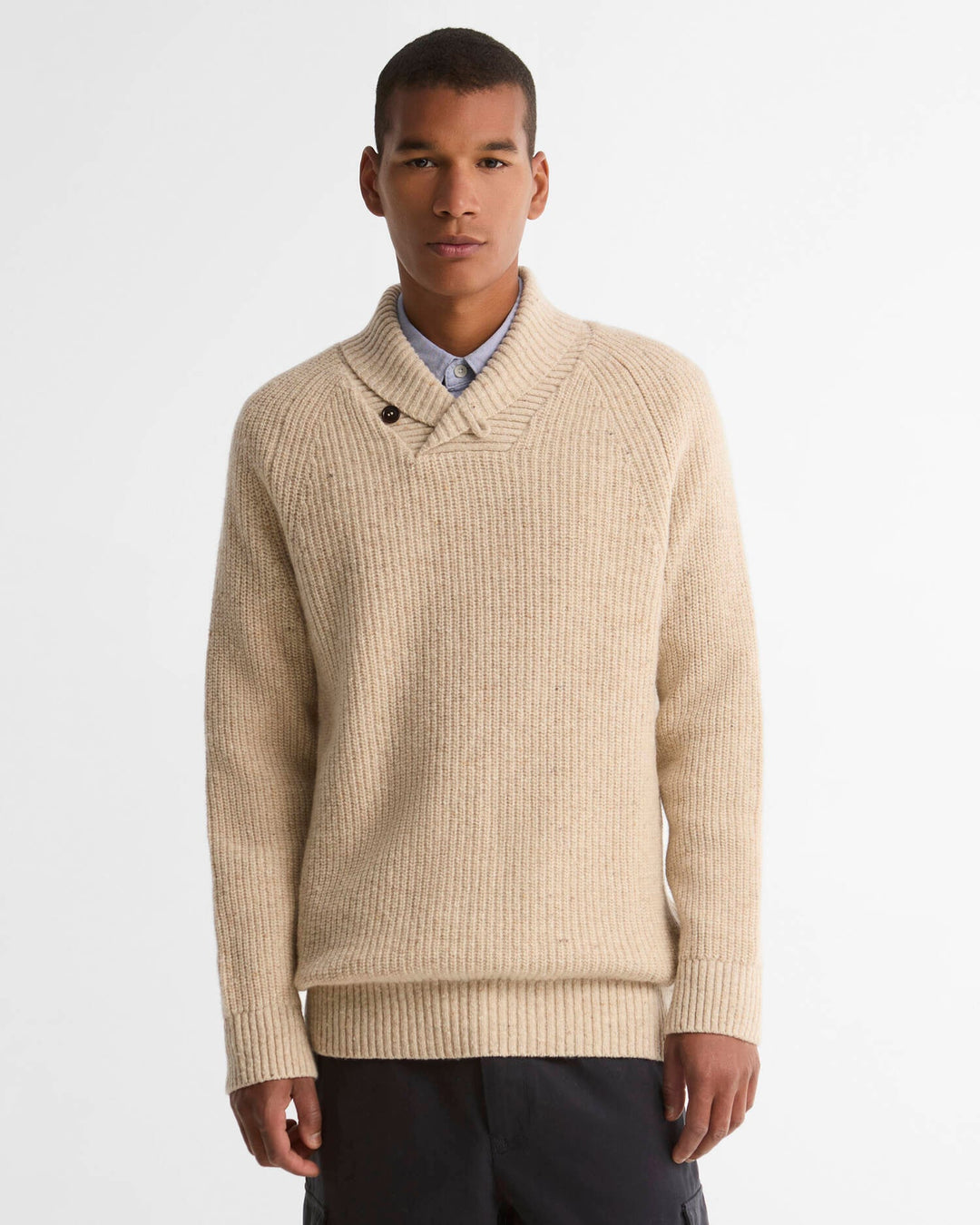 Fleck Shawl Sweater - Pearl