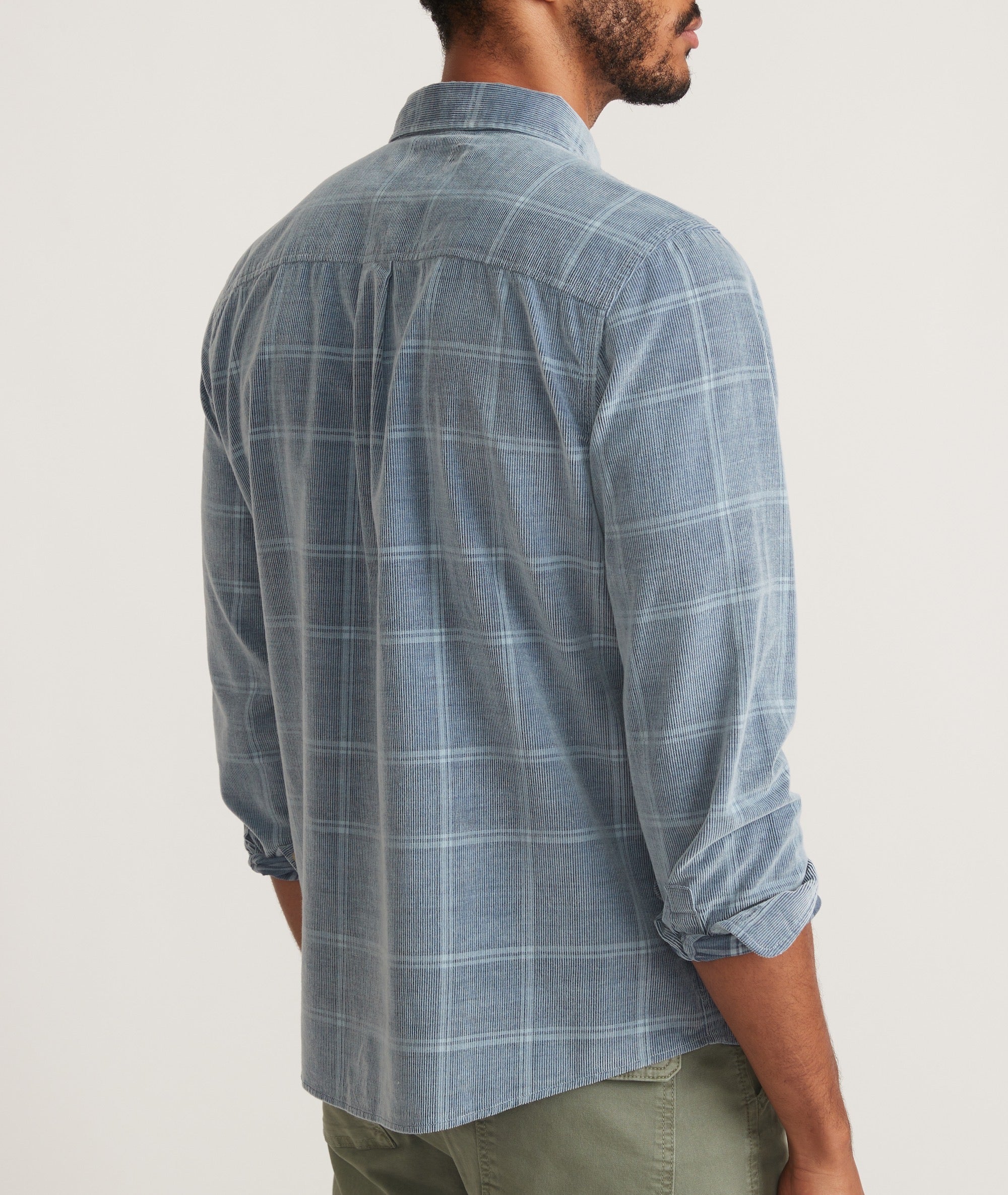 Marine Layer Lightweight Plaid Cord Shirt Indigo