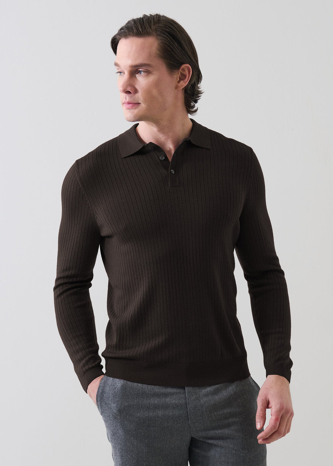 Merino LS Polo - Mahogany
