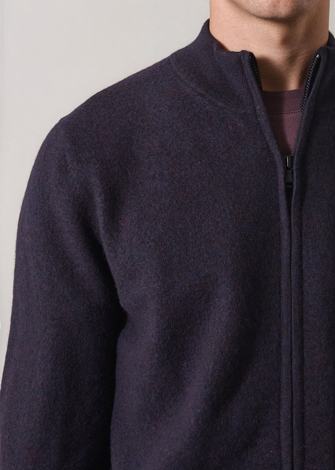Boiled Wool Zip Cardigan - Blackcurrant