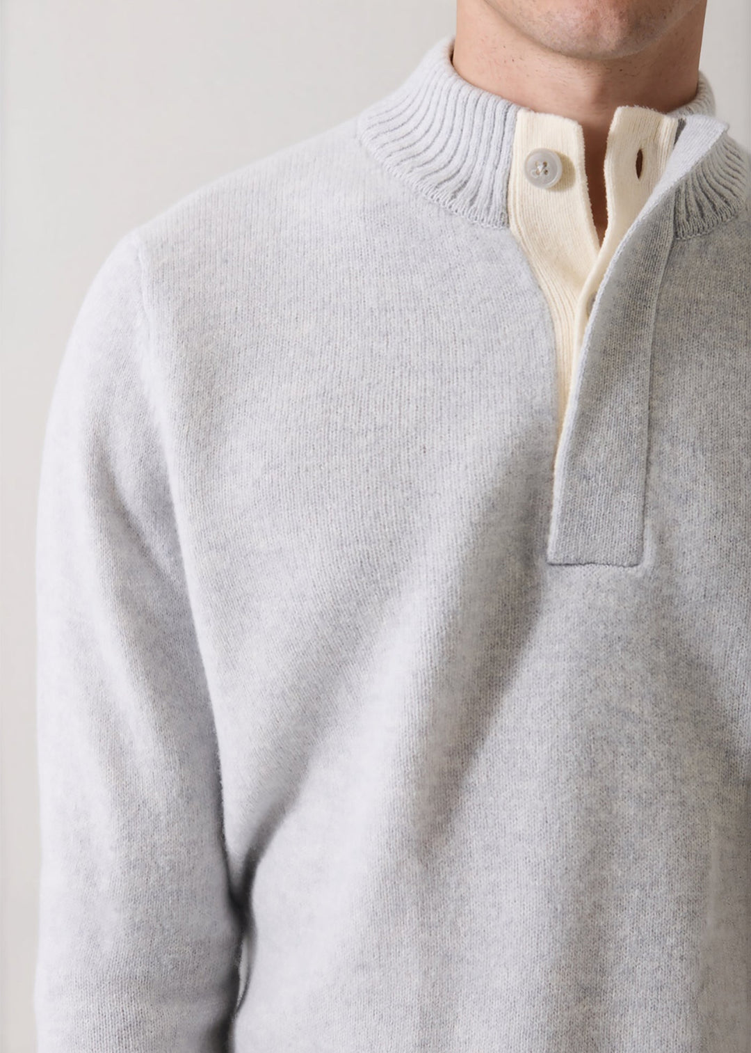 Wool Button Mock Sweater - Blue Ice