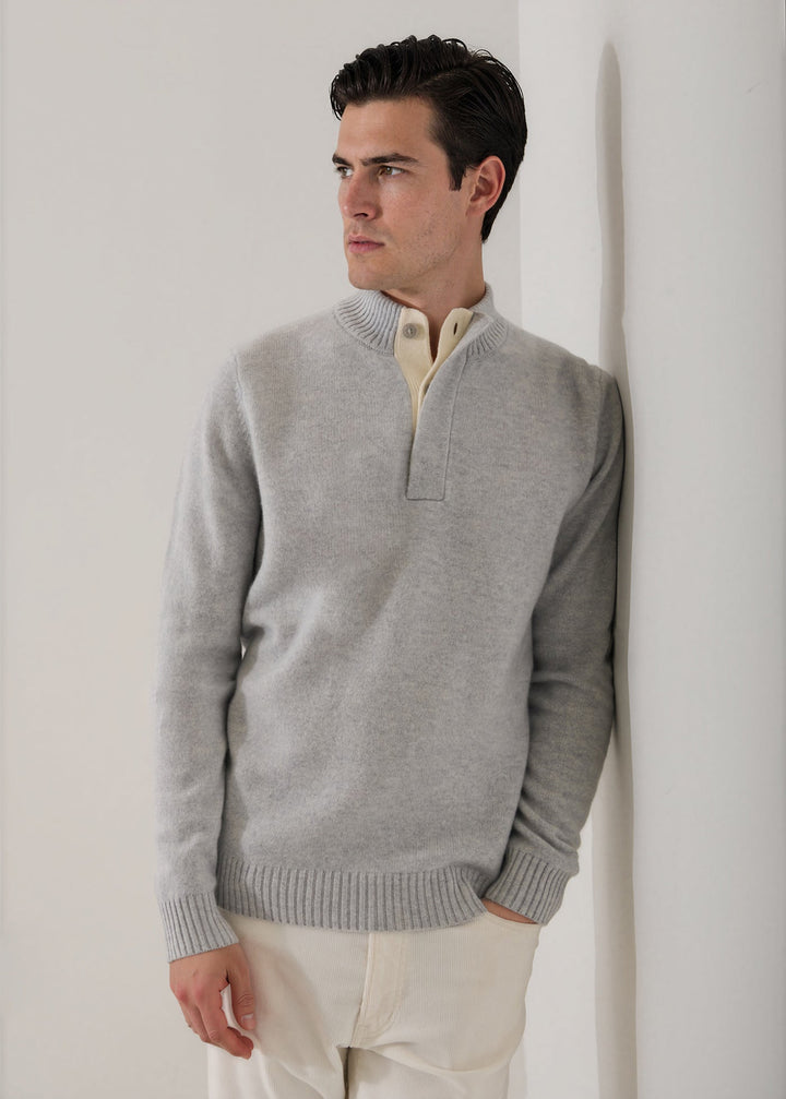 Wool Button Mock Sweater - Blue Ice