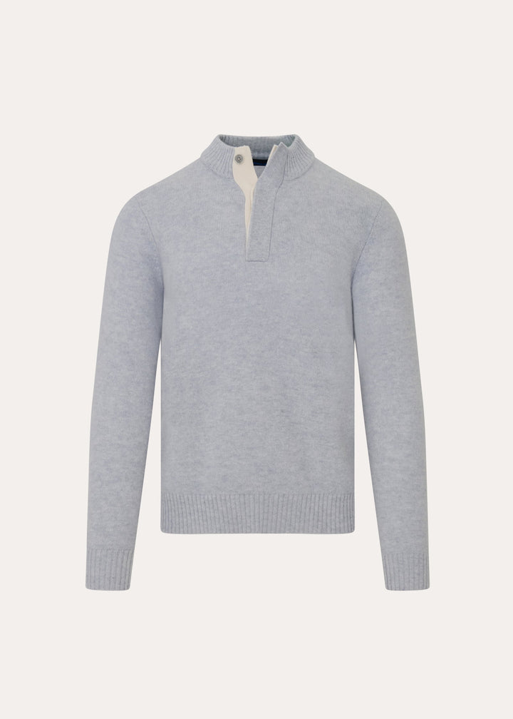 Wool Button Mock Sweater - Blue Ice