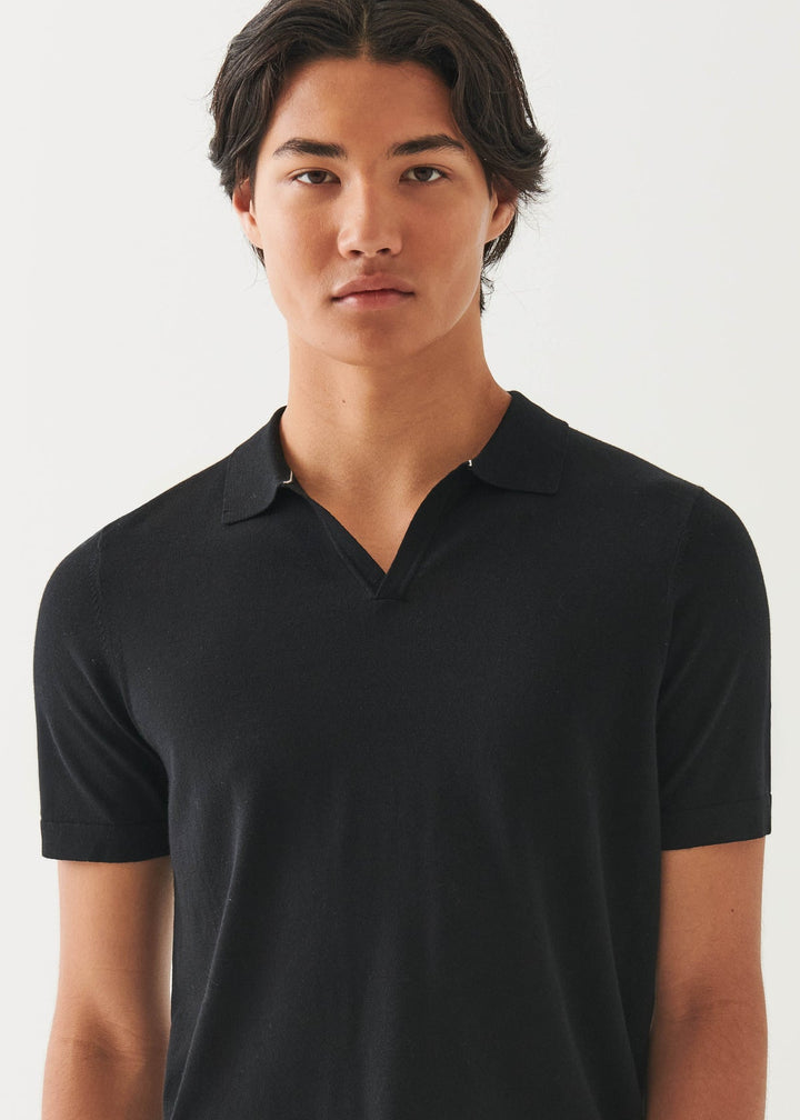 Patrick Assaraf Cotton Open Polo - Black