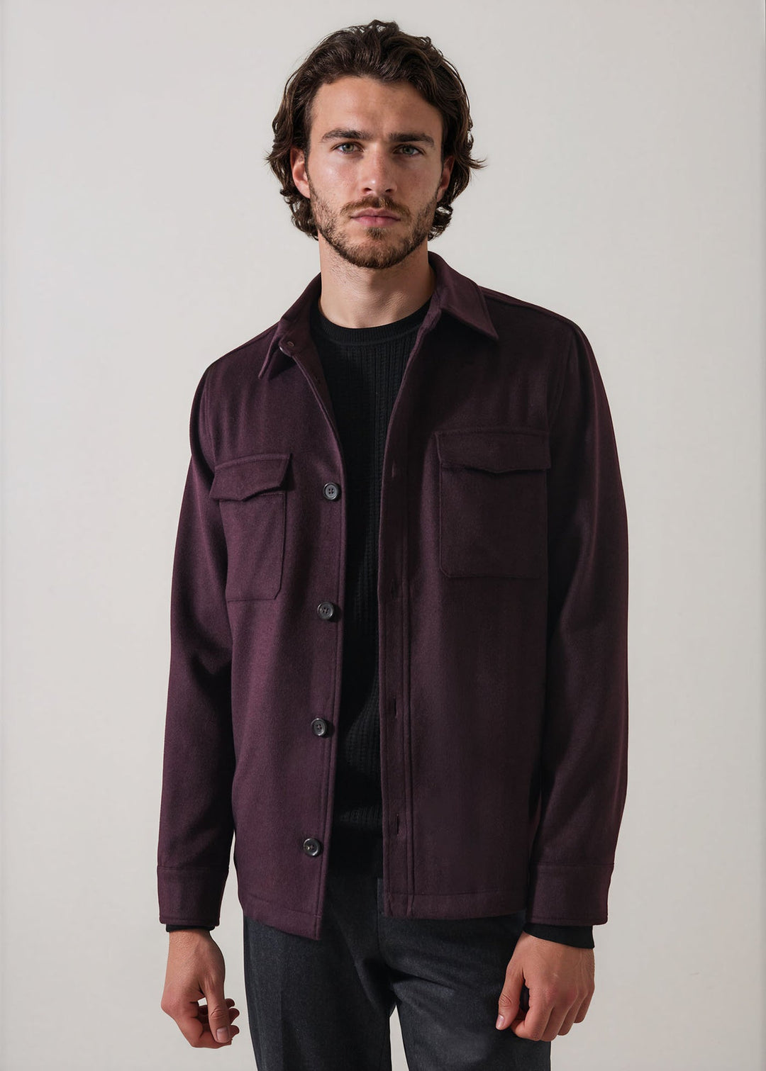 Wool Silk Shirt Jacket - Bordeaux