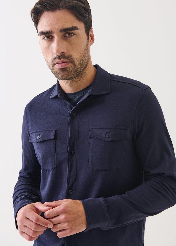 Pima Cotton Overshirt - Dark Navy