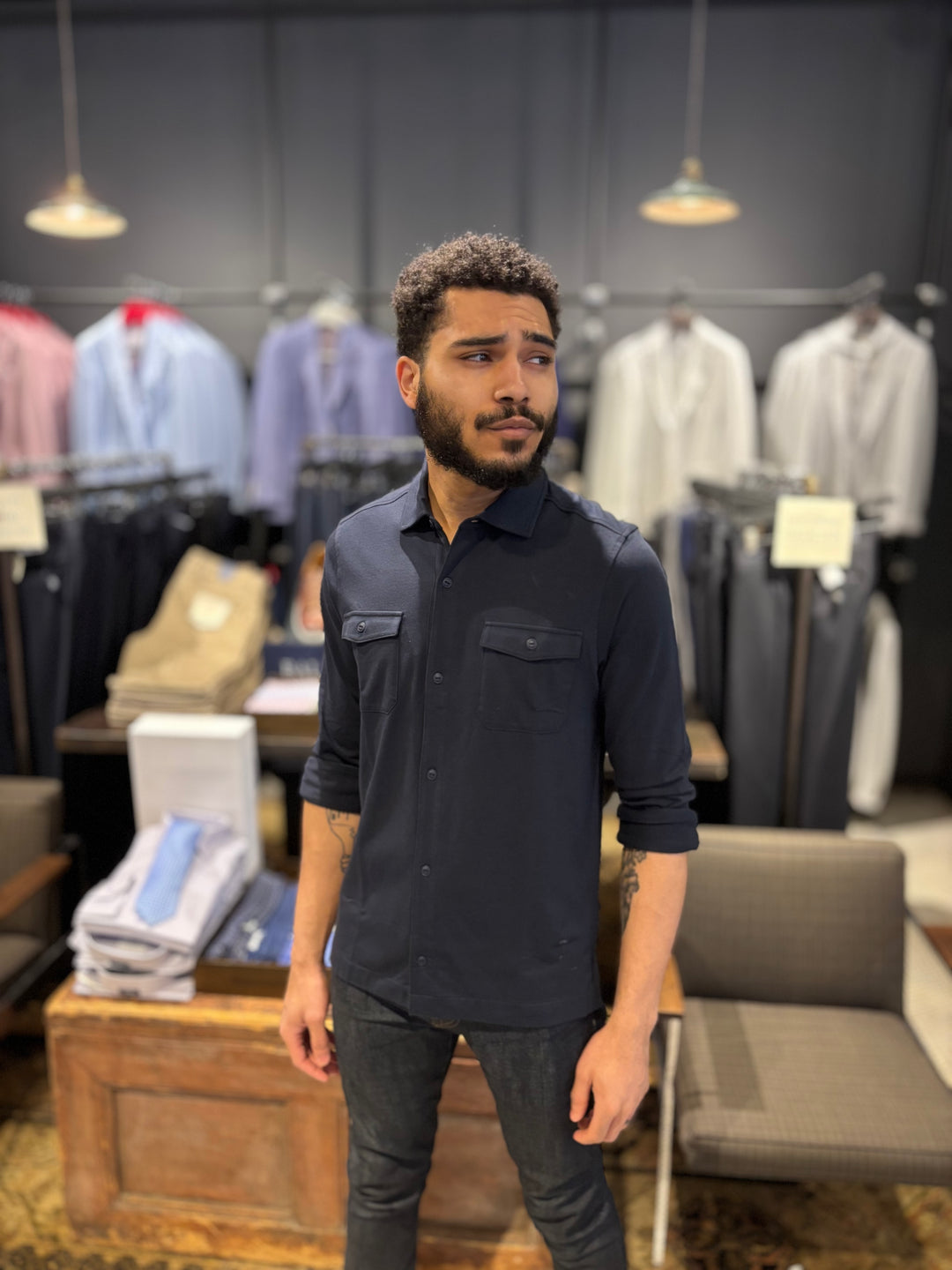 Pima Cotton Overshirt - Navy