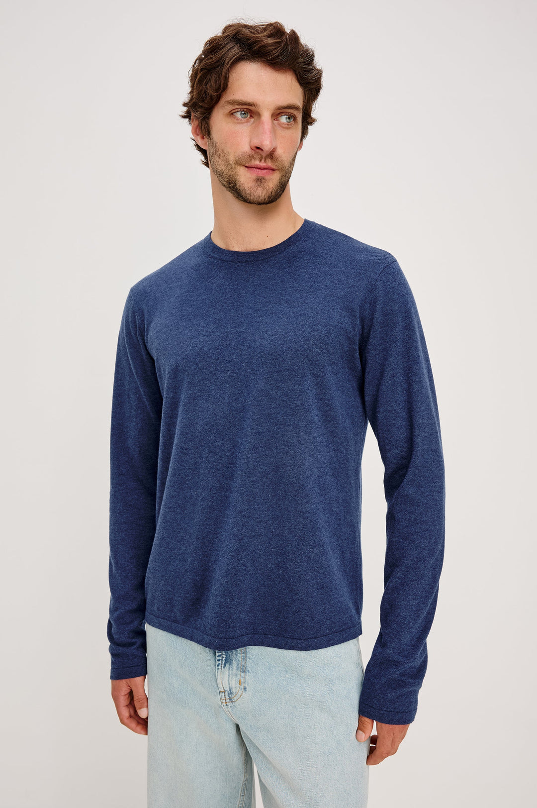 Quentin Cotton/Cashmere LS Tee - Heather Blue