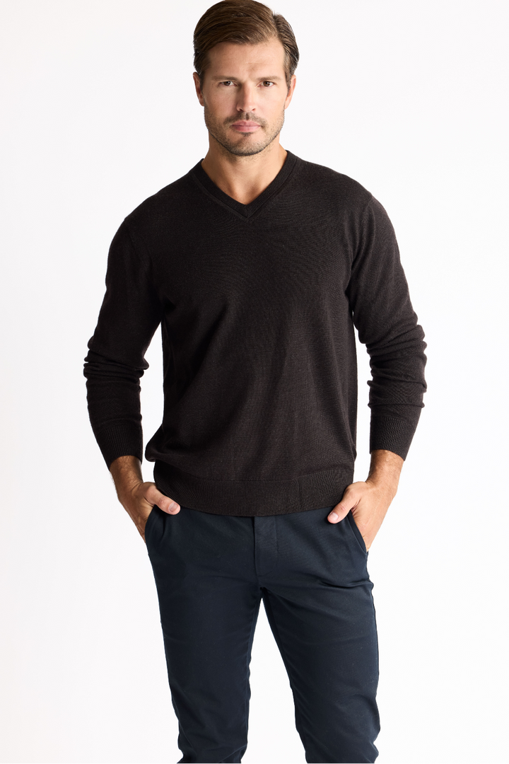 Merino V-neck - Espresso