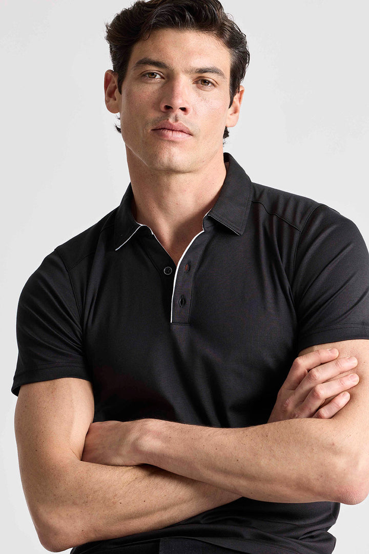 Open Collar Polo - Black