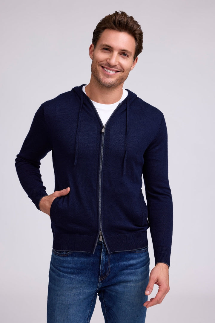 Merino Full Zip Hoodie - Navy