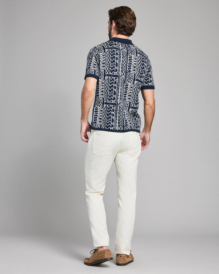 Geo Stitch Sweater Polo - Carbon Blue/White