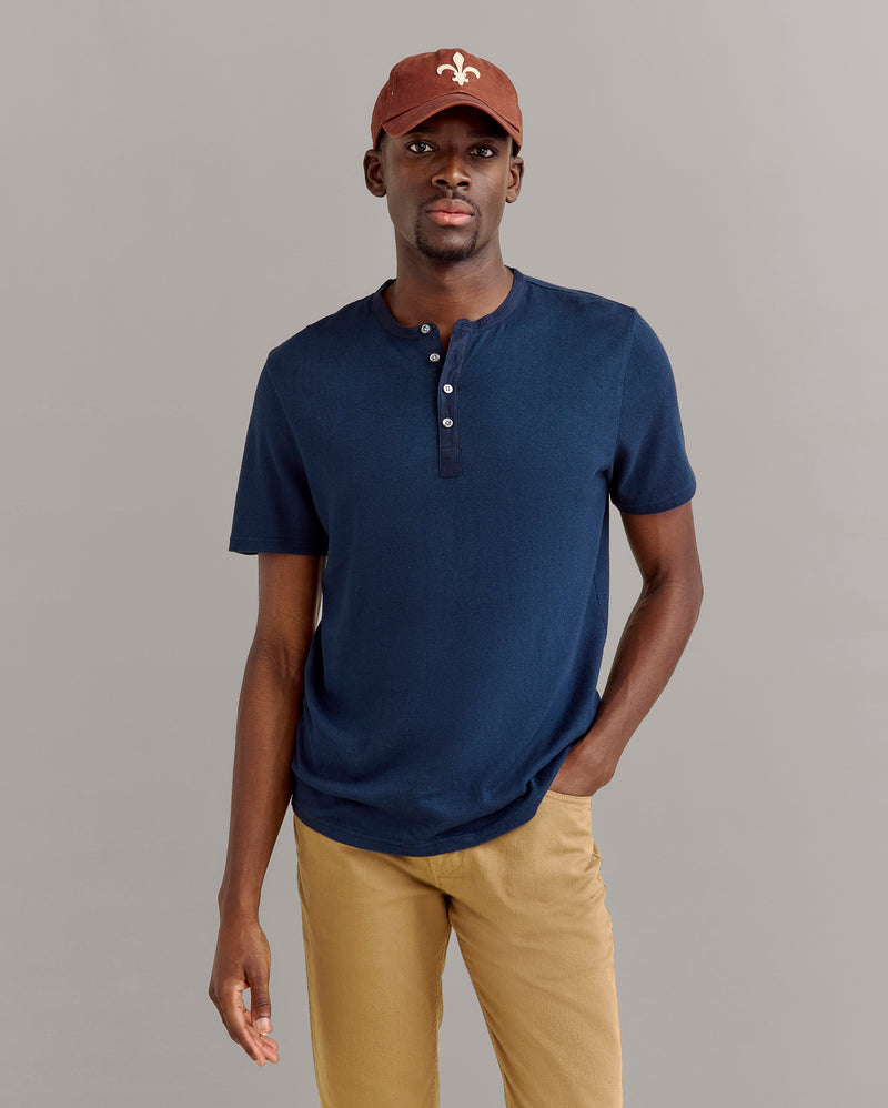 Hemp SS Cotton Henley - Carbon Blue