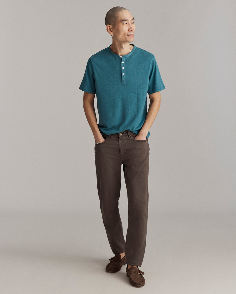Hemp SS Cotton Henley - Washed Lake Blue