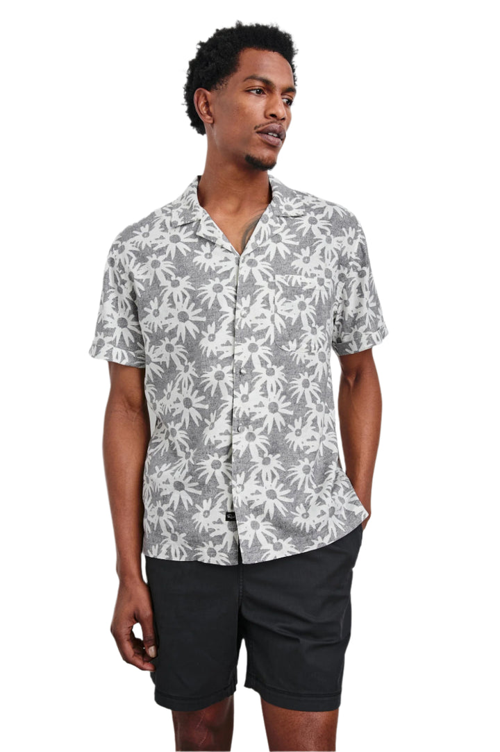 Waimea Linen-Blend SS Shirt - Charcoal/White
