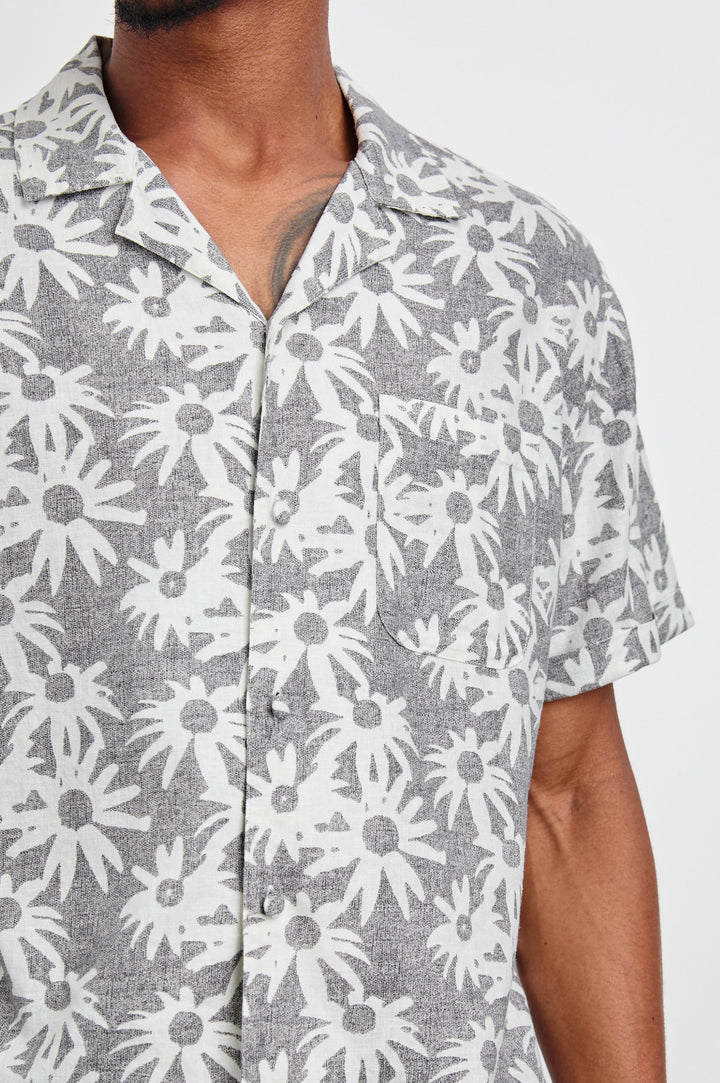 Waimea Linen-Blend SS Shirt - Charcoal/White