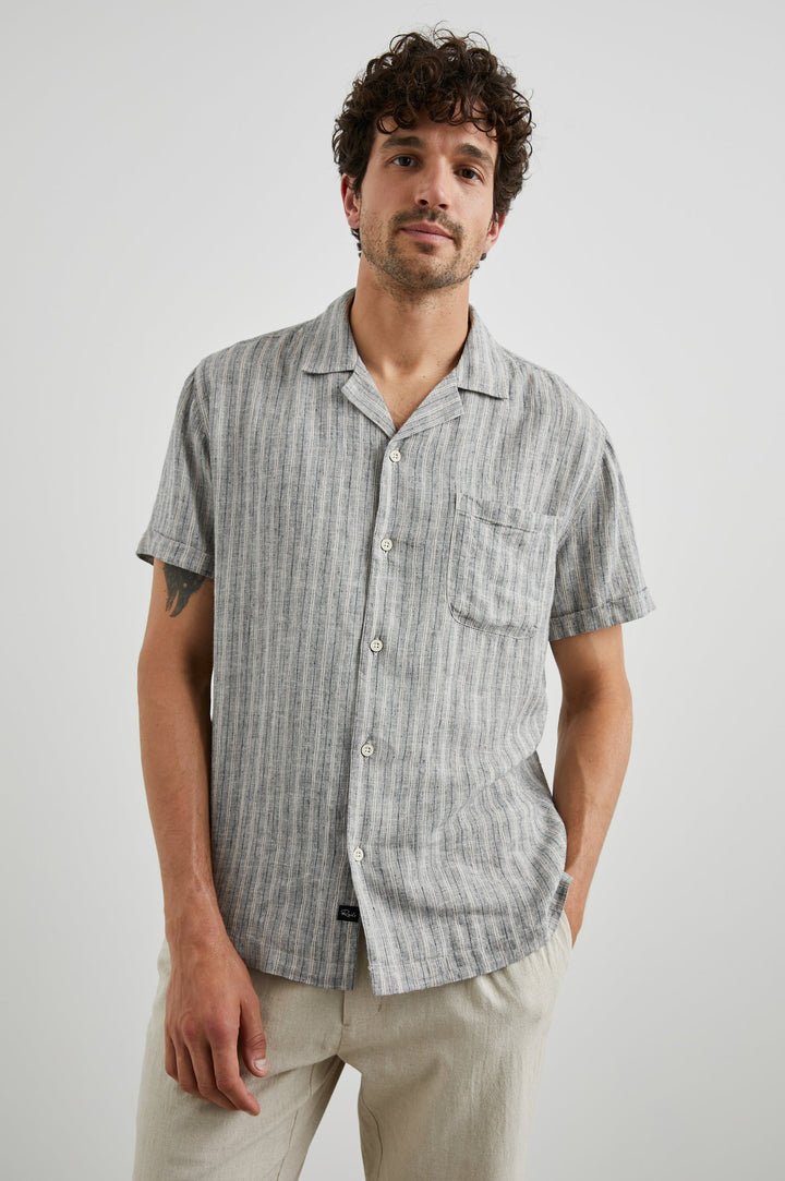 Waimea SS Stripe Shirt - Quinoa/Navy